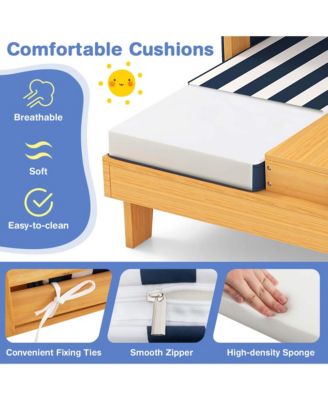 Kids Double Chaise Lounge Patio Lounge Chair with Cup Holders & Awning