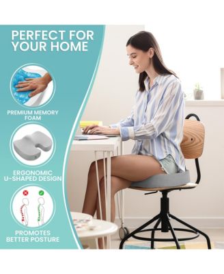 Gel-Enhanced Memory Foam Seat Cushion, Velour Ergonomic Orthopedic Comfort Pad, Ideal Pillow for Office Desk Chair, Wheelchair, Car & Truck