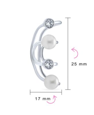 Geometric Spiral Wire Crystal White Pearl Cartilage Ear Cuff Wrap Helix Earring .925 Sterling Silver