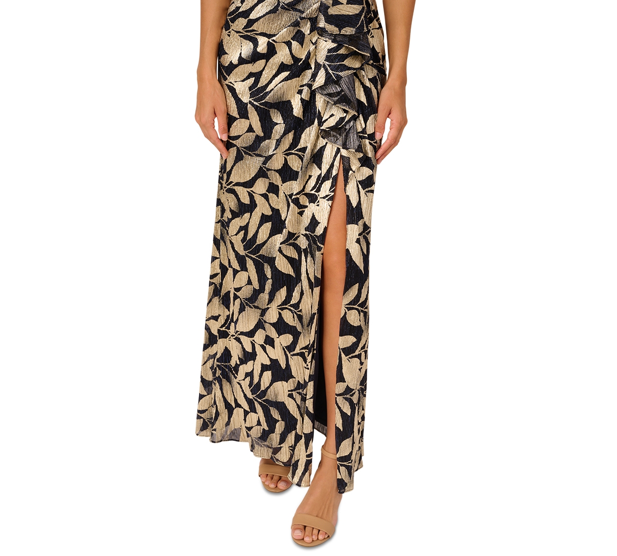 ADRIANNA PAPELL PETITE FOIL-PRINT ASYMMETRIC GOWN 