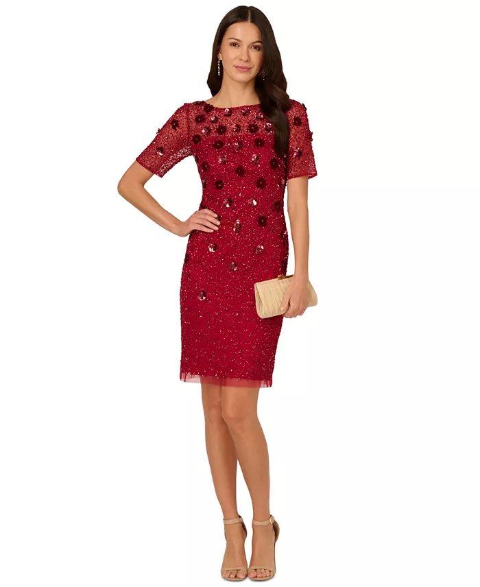 Women's Floral-Embellished Boat-Neck Dress