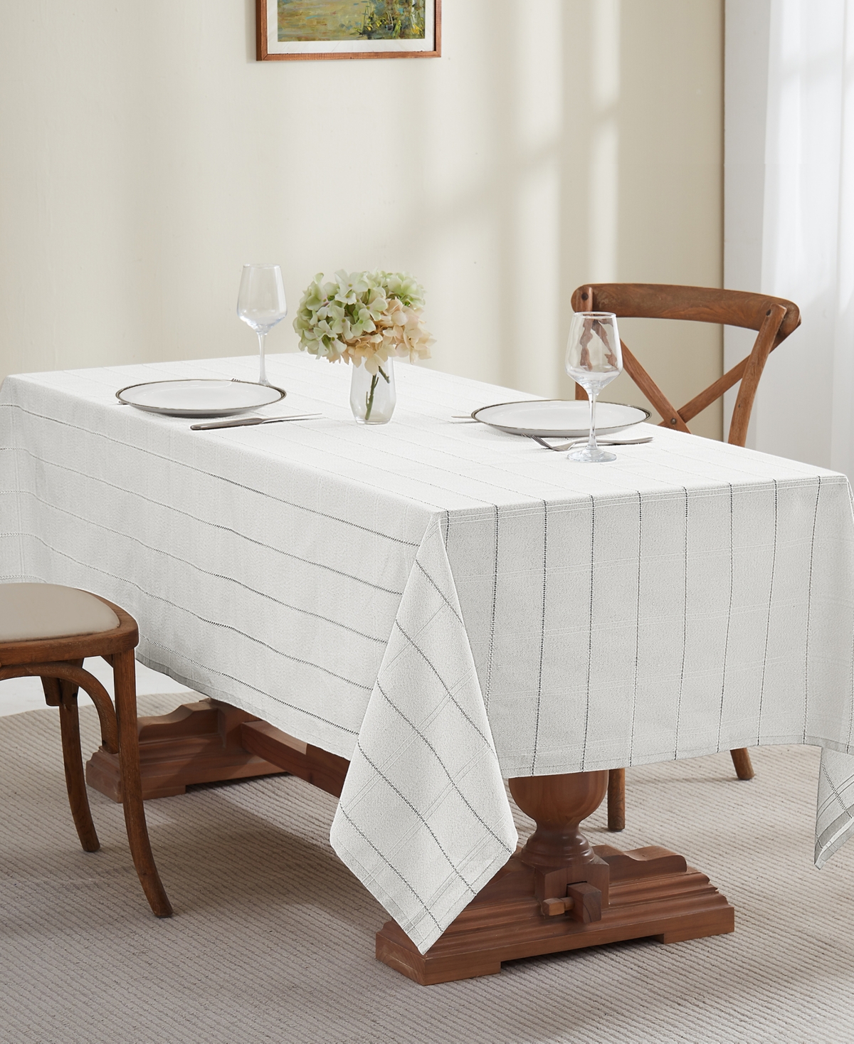 Izod Chadwick Lurex Tablecloth, 60" X 102" In White Silver
