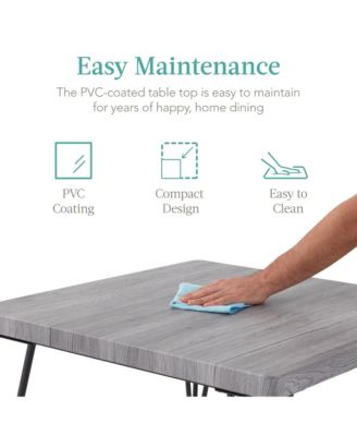 3-Piece Indoor Metal Wood Square Dining Table, Furniture Set w/ 2 Chairs