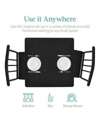 3-Piece Indoor Metal Wood Square Dining Table, Furniture Set w/ 2 Chairs