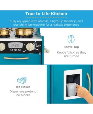 Pretend Play Kitchen Wooden Toy Set for Kids w/ Telephone, Utensils, Oven, Microwave