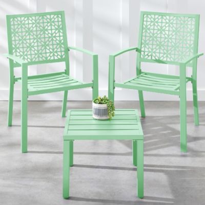 3-Piece Stackable Patio Bistro Set, Outdoor Chat Furniture w/ 2 Chairs, Table