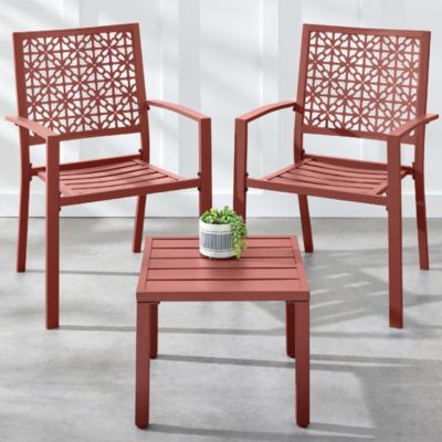 3-Piece Stackable Patio Bistro Set, Outdoor Chat Furniture w/ 2 Chairs, Table