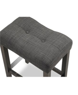 Button Tufted Counter Height Saddle Stool, Set of 2, Gray