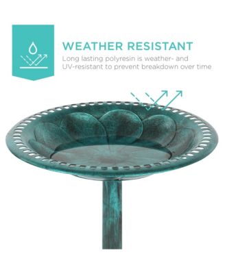 Outdoor Rustic Pedestal Bird Bath Accent for Garden, Yard w/ Fleur-de-Lis Accents