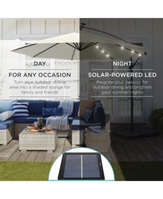 10ft Solar LED Offset Hanging Outdoor Market Patio Umbrella w/ Adjustable Tilt