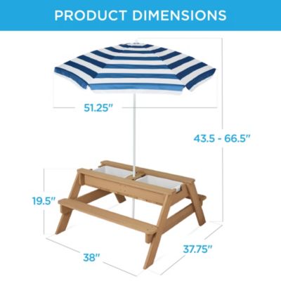 Kids 3-in-1 Outdoor Convertible Activity Sand and Water Picnic Table w/ Umbrella