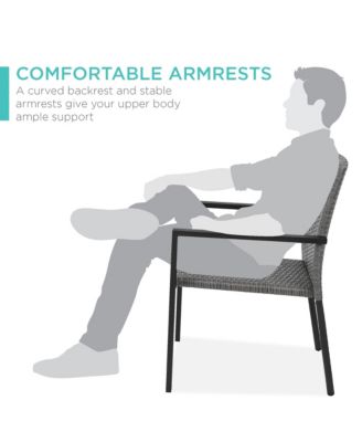 Set of 2 Wicker Chairs, Stackable Outdoor Dining Furniture w/ Armrests