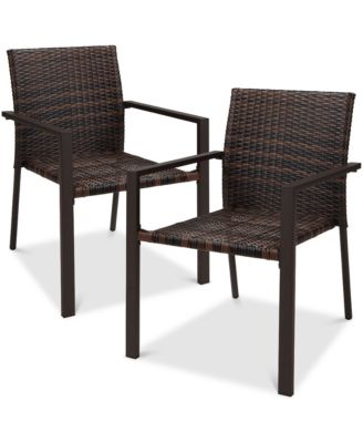 Set of 2 Wicker Chairs, Stackable Outdoor Dining Furniture w/ Armrests
