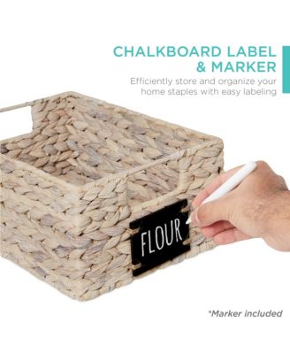 Set of 4 12in Woven Water Hyacinth Pantry Baskets w/ Chalkboard Label, Chalk Marker