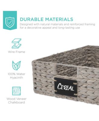 Set of 4 16x12in Woven Water Hyacinth Pantry Baskets w/ Chalkboard Label, Chalk Marker