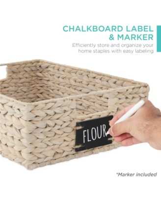 Set of 4 16x12-Inch Woven Water Hyacinth Pantry Baskets with Chalkboard Label and Chalk Marker