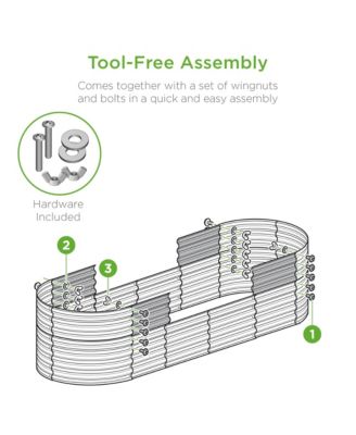 8x2x2ft Metal Raised Garden Bed, Oval Outdoor Planter Box w/ 4 Support Bars