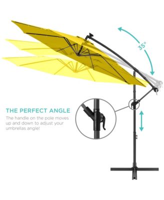 10ft Solar LED Offset Hanging Outdoor Market Patio Umbrella w/ Adjustable Tilt