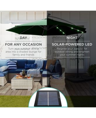 10ft Solar LED Offset Hanging Outdoor Market Patio Umbrella with Adjustable Tilt