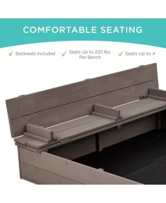 47x47-Inch Kids Wooden Outdoor Sandbox w/ 2 Foldable Bench Seats, Sand Protection, Liner