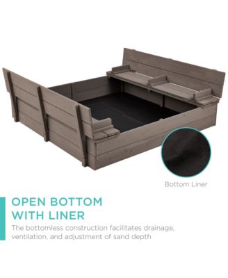 47x47-Inch Kids Wooden Outdoor Sandbox w/ 2 Foldable Bench Seats, Sand Protection, Liner