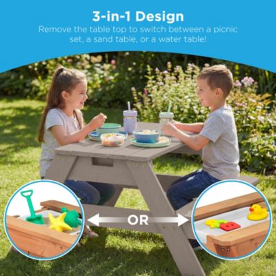 Kids 3-in-1 Outdoor Convertible Activity Sand and Water Picnic Table w/ Umbrella