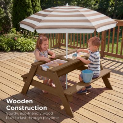 Kids 3-in-1 Outdoor Convertible Activity Sand and Water Picnic Table w/ Umbrella