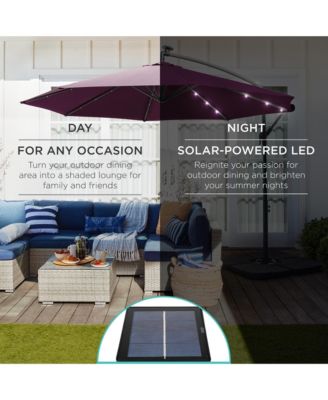 10ft Solar LED Offset Hanging Outdoor Market Patio Umbrella with Adjustable Tilt