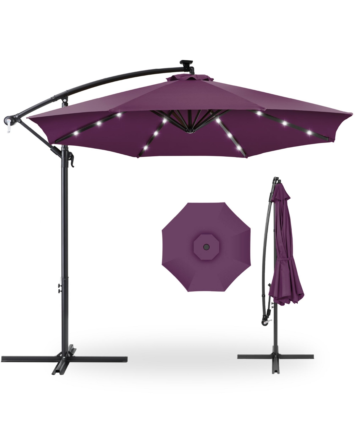 Best Choice Products Solar Led Offset Hanging Outdoor Market Patio Umbrella w/ Adjustable Tilt - Rust