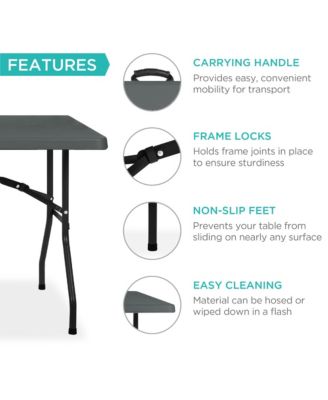 8ft Plastic Folding Table, Indoor Outdoor Heavy Duty Portable w/ Handle, Lock for Picnic
