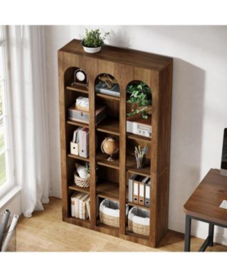 5-Tier Farmhouse Tall Bookshelf, 70.87-Inch Rustic Wood Bookcase with Open Shelves, Large Mid Century Modern Book Shelf