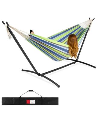2-Person Brazilian-Style Cotton Double Hammock with Stand Set w/ Carrying Bag