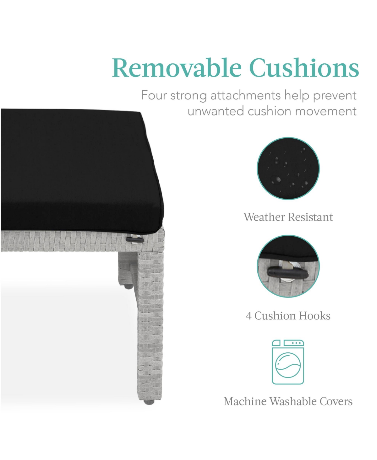 Best Choice Products Set of 2 Multipurpose Patio Wicker Ottomans w/ Removable Cushions, Steel Frame -black