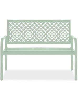 Indoor Outdoor Steel Garden Bench w/ Geometric Backrest, Foot Levelers