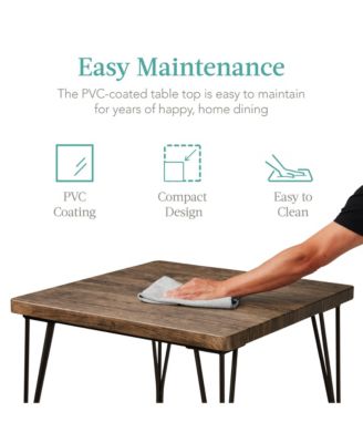 3-Piece Indoor Metal Wood Square Dining Table, Furniture Set w/ 2 Chairs