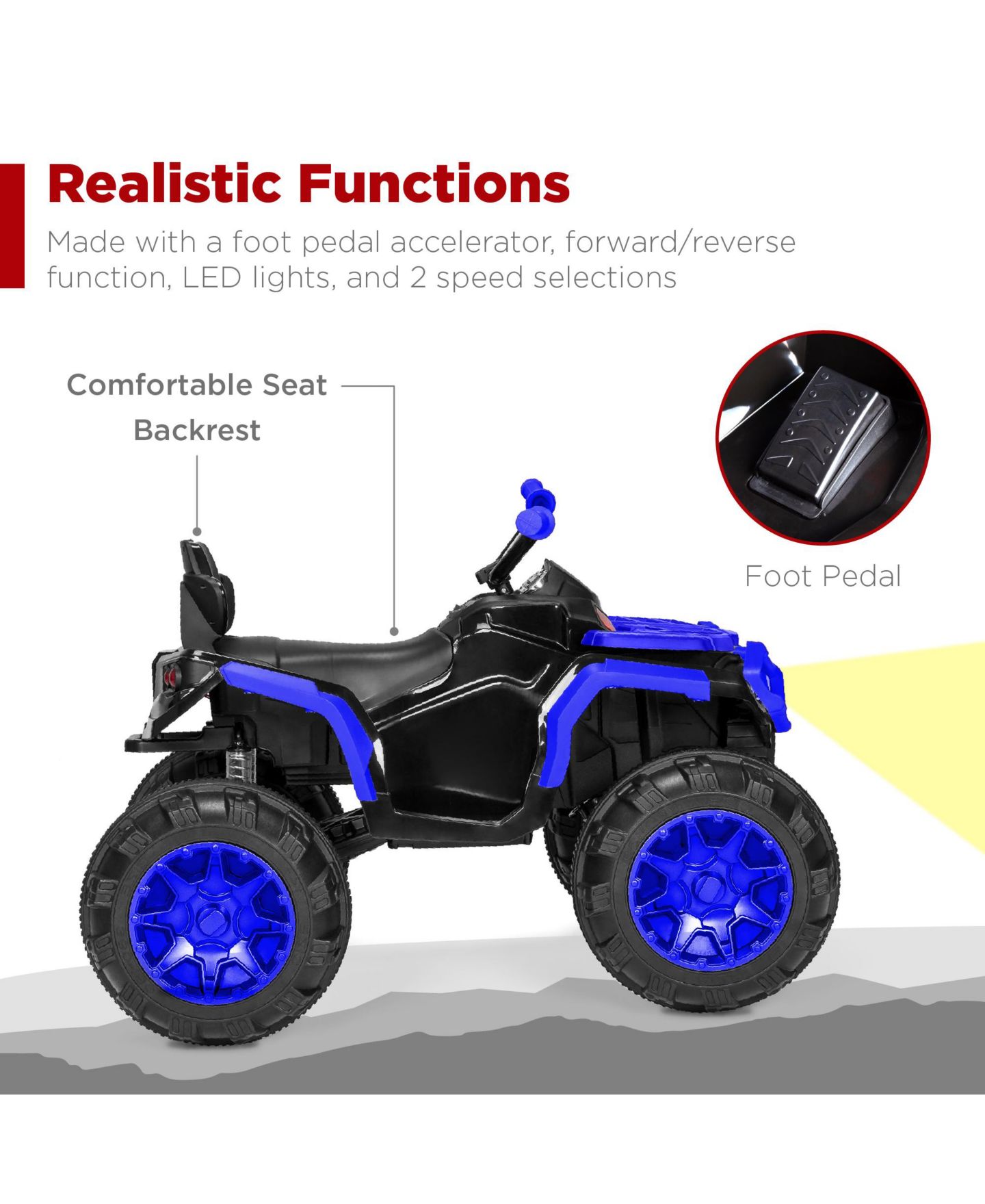 Детская игрушка Best Choice Products 12V Kids Ride-On ATV with Bluetooth, LED Lights & Treaded Tires, 66 lbs Capacity, Ages 3-7, цвет: Синий — фото 6
