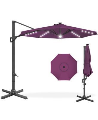 10ft 360-Degree Solar LED Lit Cantilever Patio Umbrella, Outdoor Hanging Shade