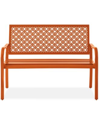 Indoor Outdoor Steel Garden Bench w/ Geometric Backrest, Foot Levelers