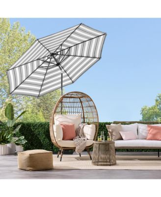 10ft Solar LED Lighted Striped Patio Umbrella w/ Crank, Tilt, Push Button, 6 Ribs