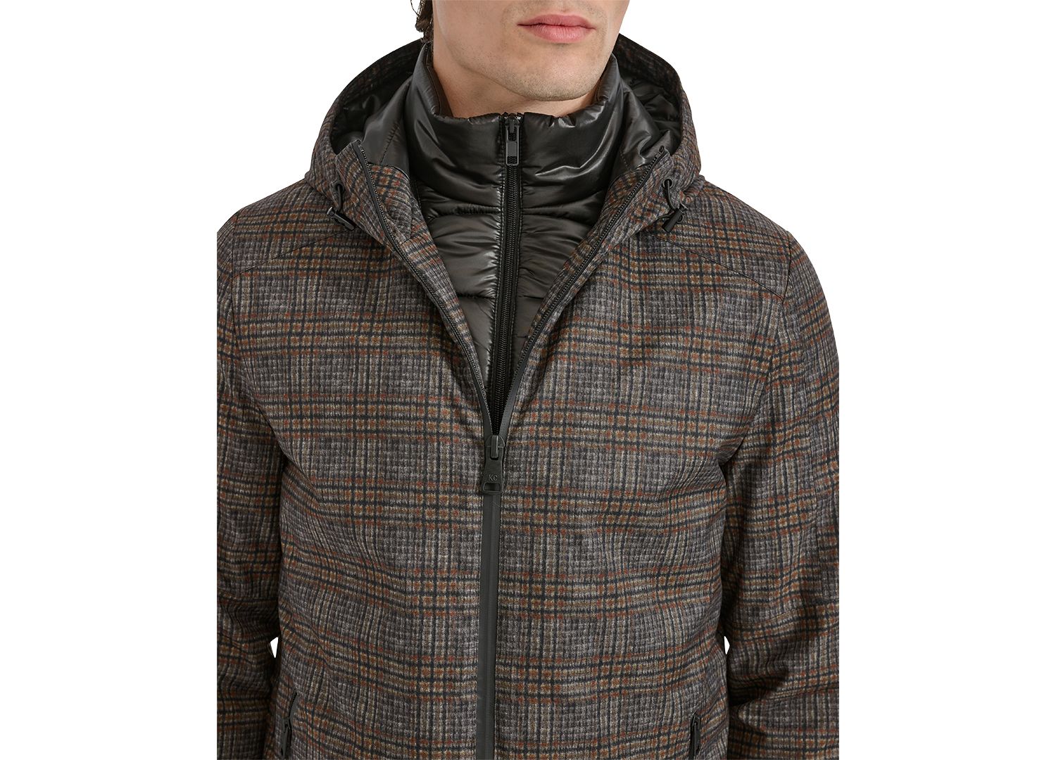 Men's Water-Resistant Hooded Stadium Coat with Removable Puffer Bib