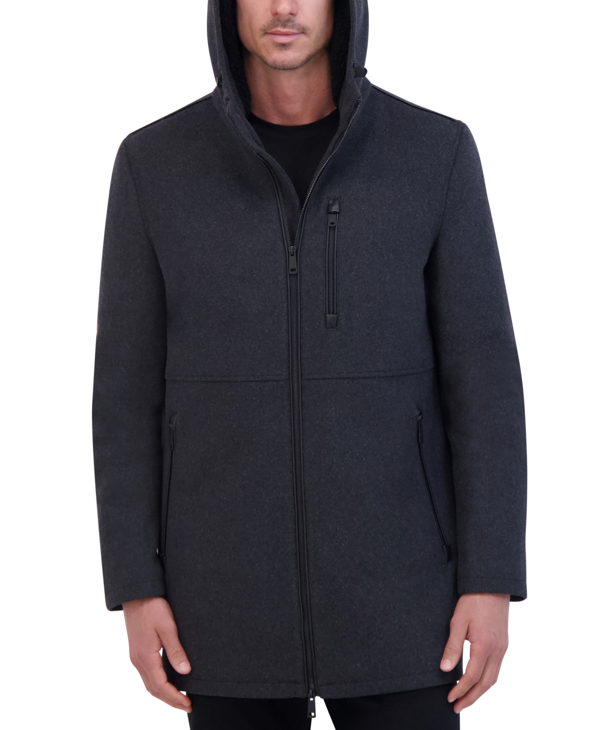 Kenneth Cole Men's Wool Melton Polyurethane Piping Detail Coat