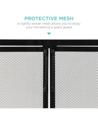 38.5x31in 2-Door Fireplace Screen, Handcrafted Wrought Iron Spark Guard w/ Magnetic Doors