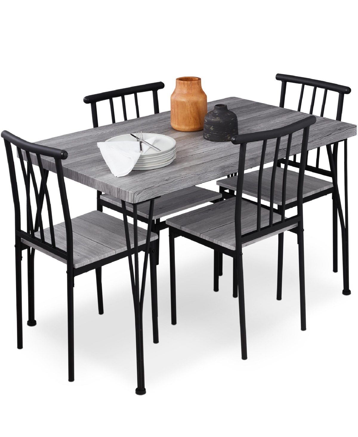 Best Choice Products 5-Piece Indoor Modern Metal Wood Rectangular Dining Table Furniture Set w/ 4 Chairs