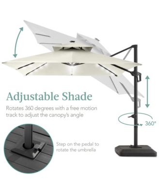 10x10ft 2-Tier Square Outdoor Solar LED Cantilever Patio Umbrella w/ Base Included