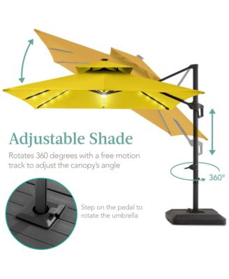 10x10ft 2-Tier Square Outdoor Solar LED Cantilever Patio Umbrella w/ Base Included
