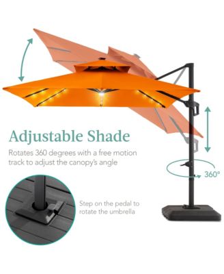 10x10ft 2-Tier Square Outdoor Solar LED Cantilever Patio Umbrella w/ Base Included