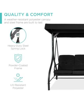 3-Seat Outdoor Converting Canopy Swing Glider Patio Hammock w/ Removable Cushions