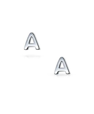 ABC Minimalist Geometric Capital Block Alphabet Letter Initial Stud Earrings .925 Sterling Silver