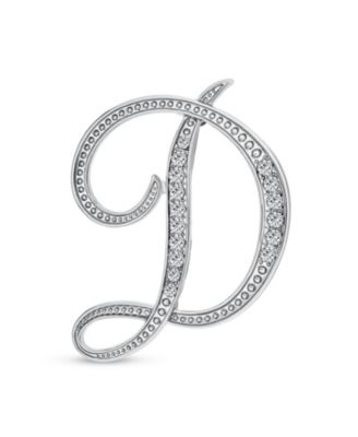 Large Statement ABC Pave Crystal Letters Alphabet Initial Scarf Lapel Pin Brooch Silver Plated