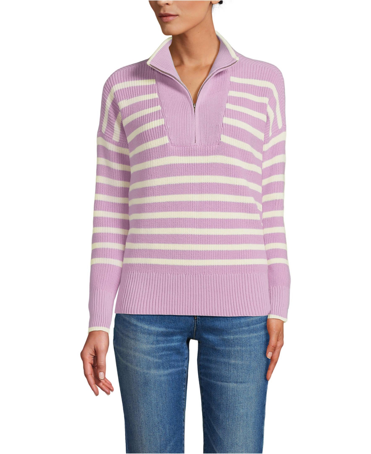 Lands' End Women's Tall Drifter Cotton Quarter Zip Pullover Sweater